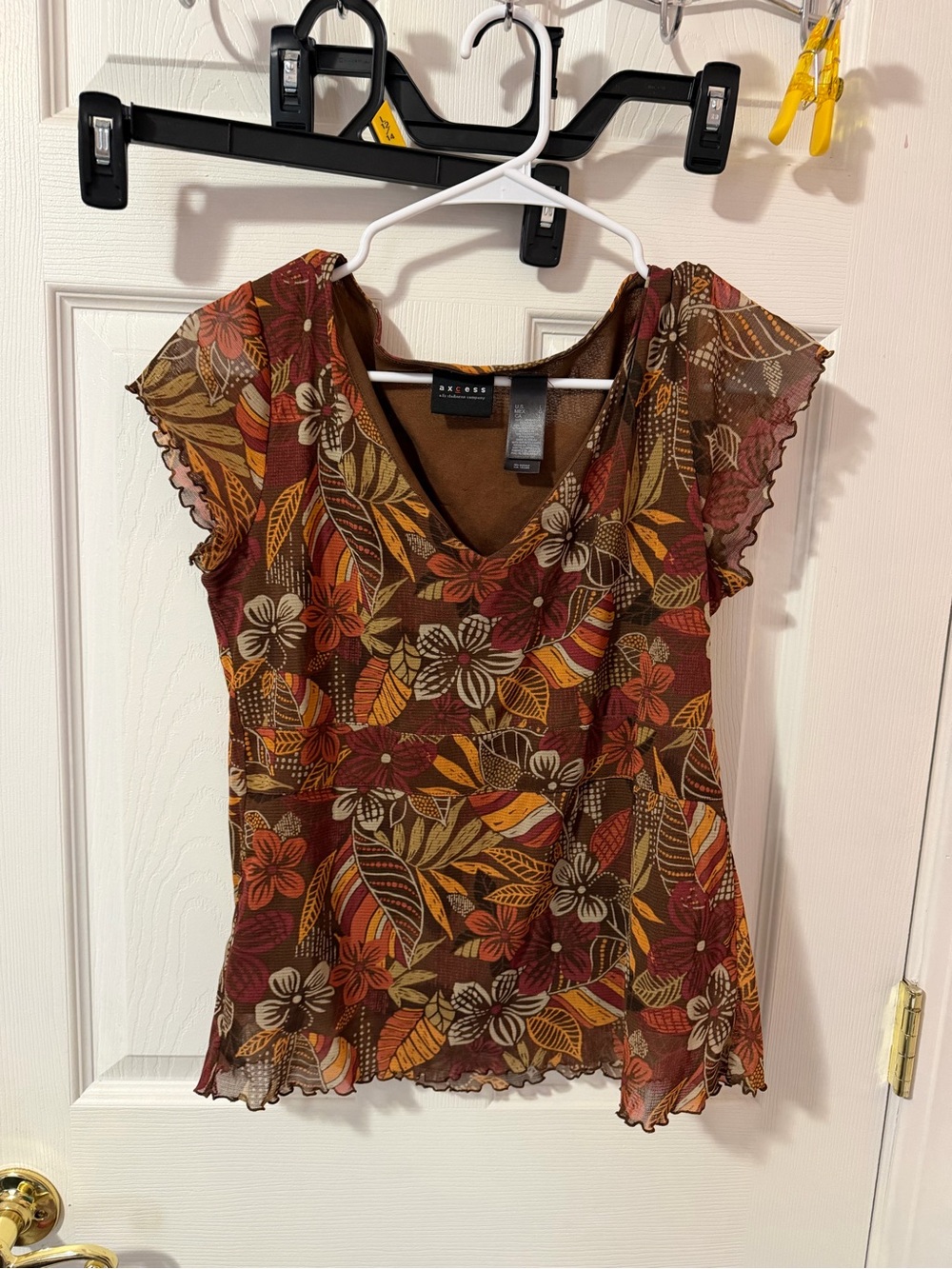 Liz Claiborne Floral V-Neck Sheer Camisole in Brown and Rust Y2K